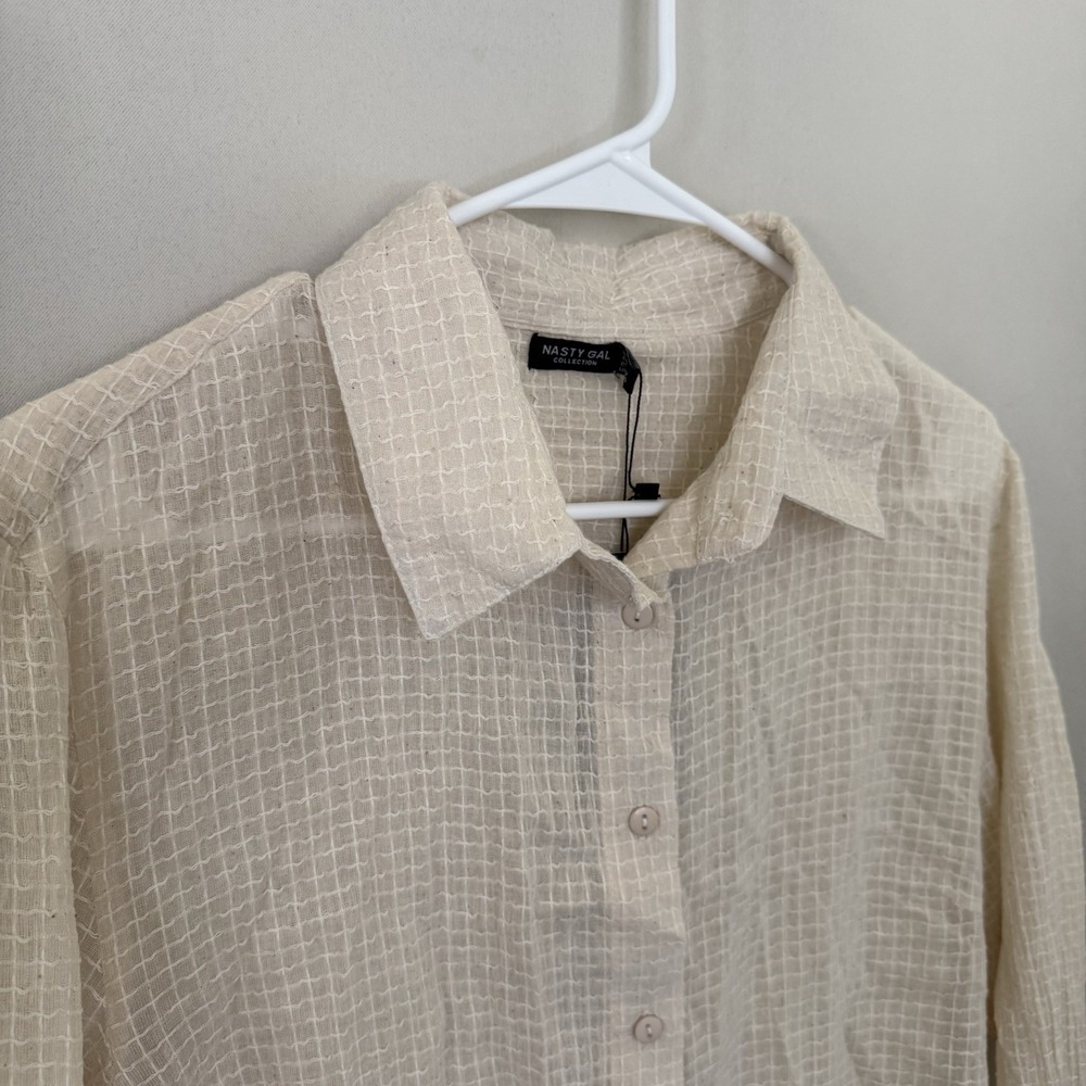 Nasty Gal Womens 10 Cream Stone Oversized Cover Up‎ Shirt Long Sleeve Button Up - Picture 2 of 8
